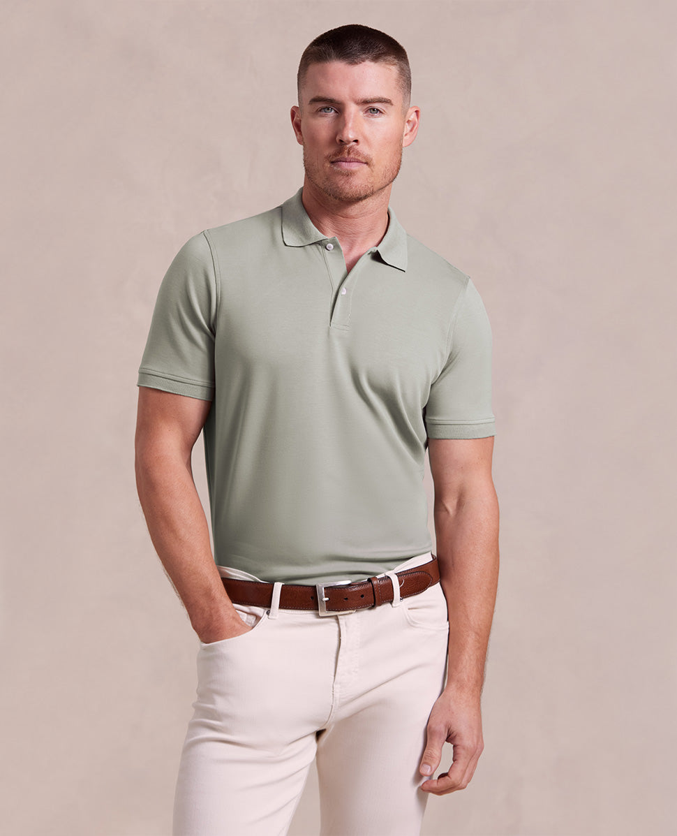 The Holden - Sand Washed Double Knit SS Polo - Olivine